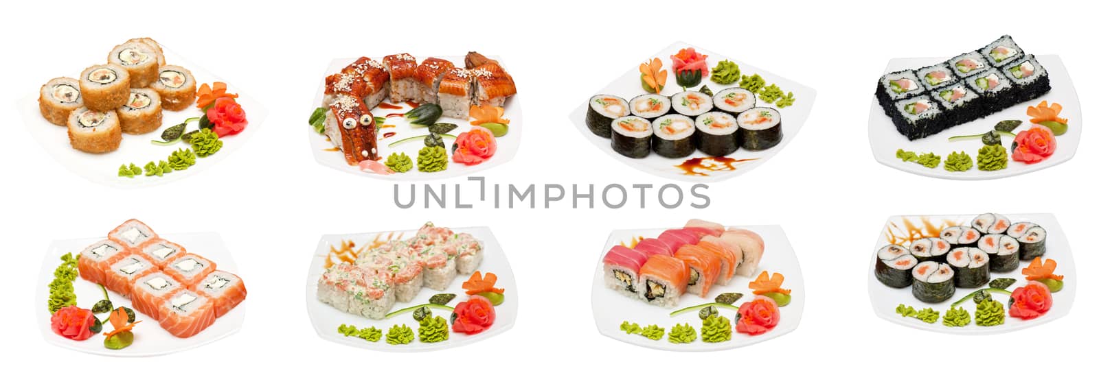 Set of sushi fresh rolls isolated