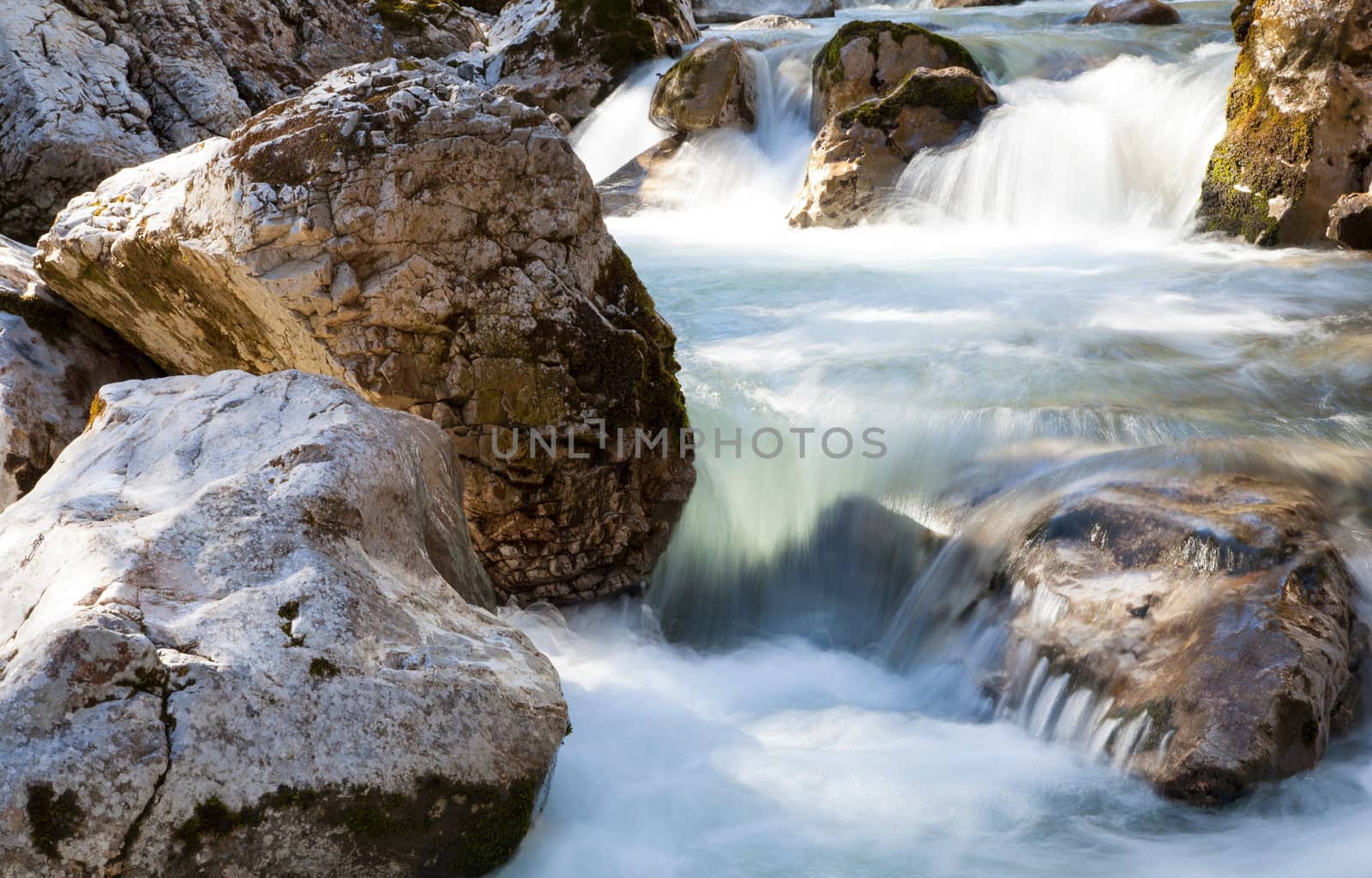 Long Exposure of water flowing down over stones