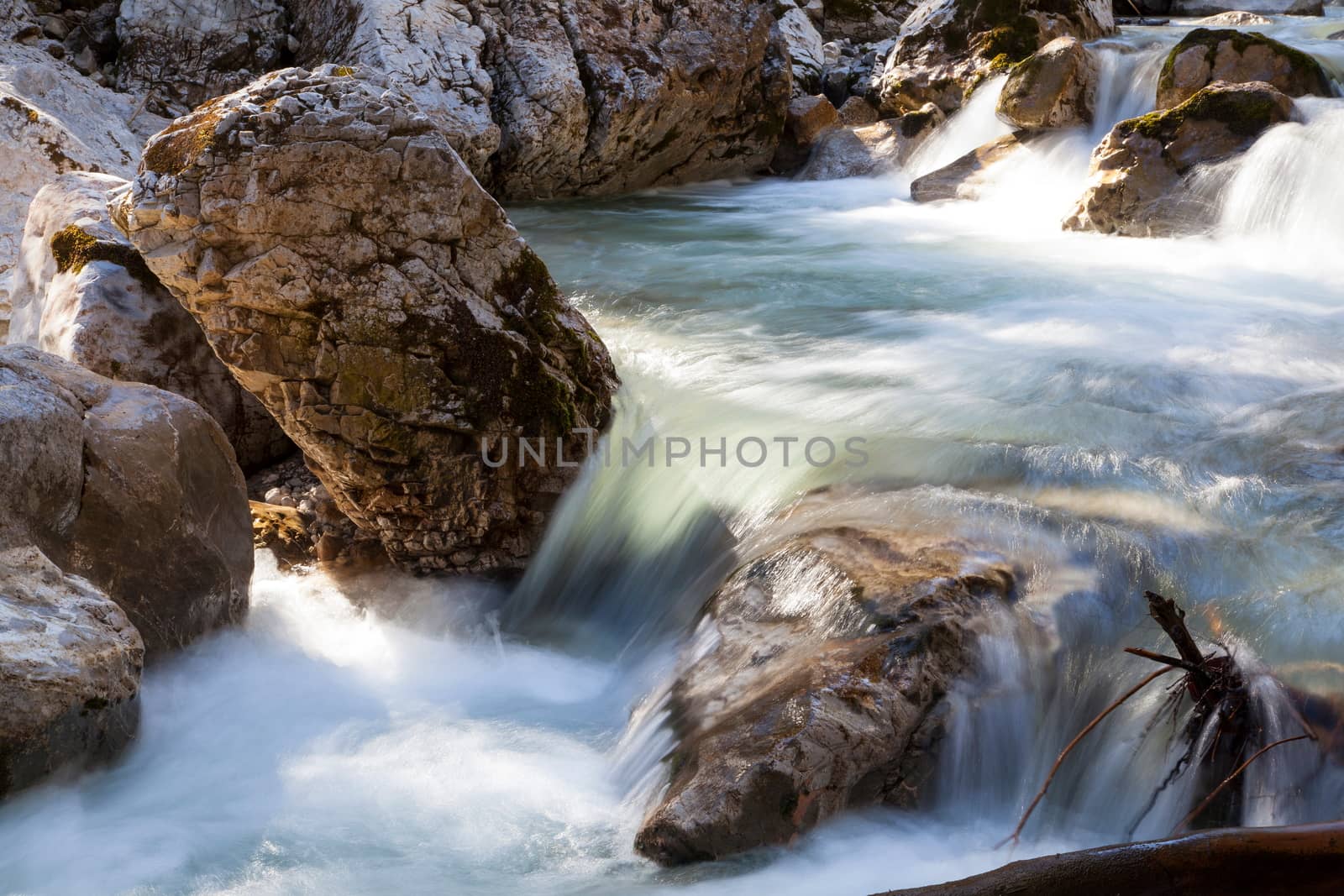 Long Exposure of water flowing down over stones