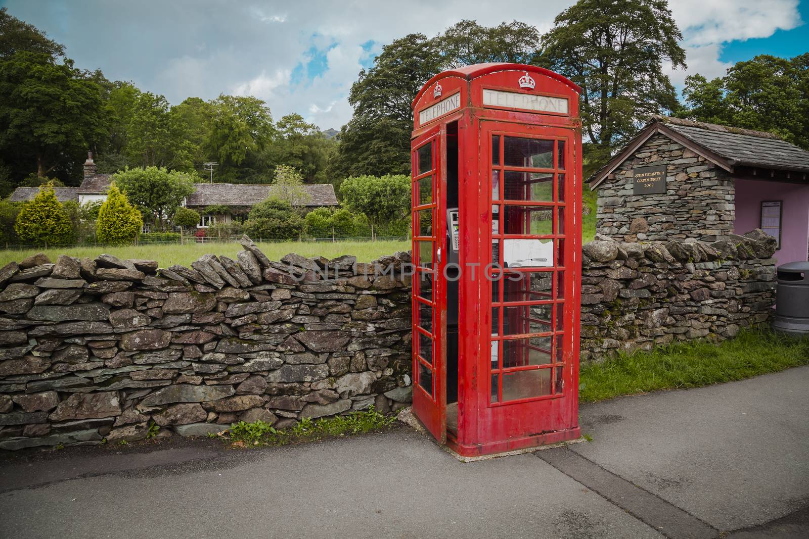 Traditional English red telephone box