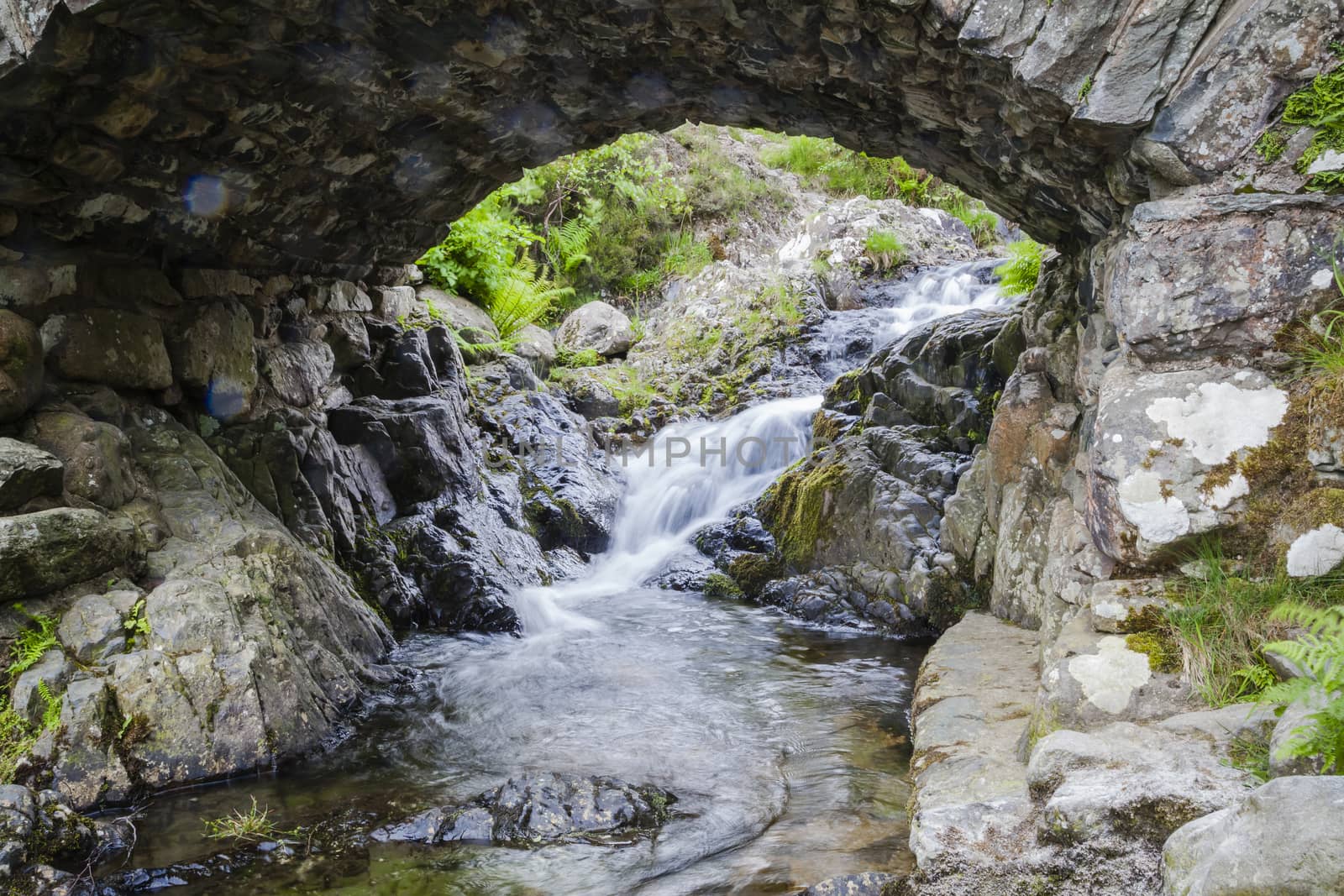 Long Exposure of water flowing down over stones