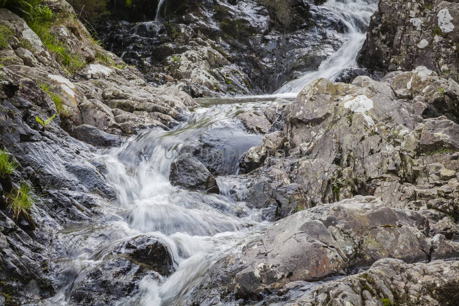 Long Exposure of water flowing down over stones