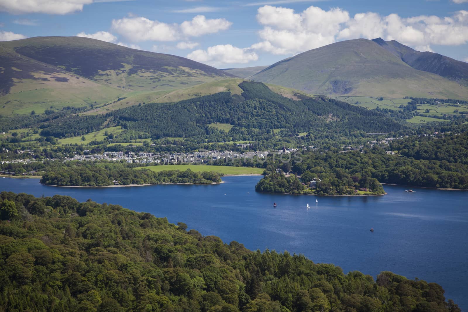 View from  Catbells down to Derwentwater and  Keswick and the surrounding