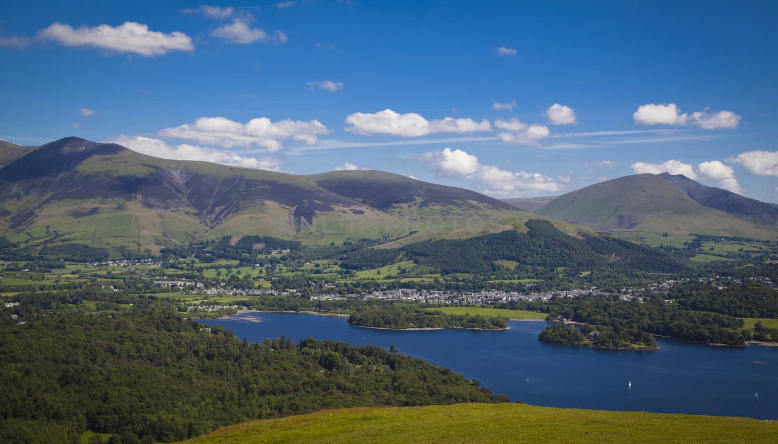 View from  Catbells down to Derwentwater and  Keswick and the surrounding