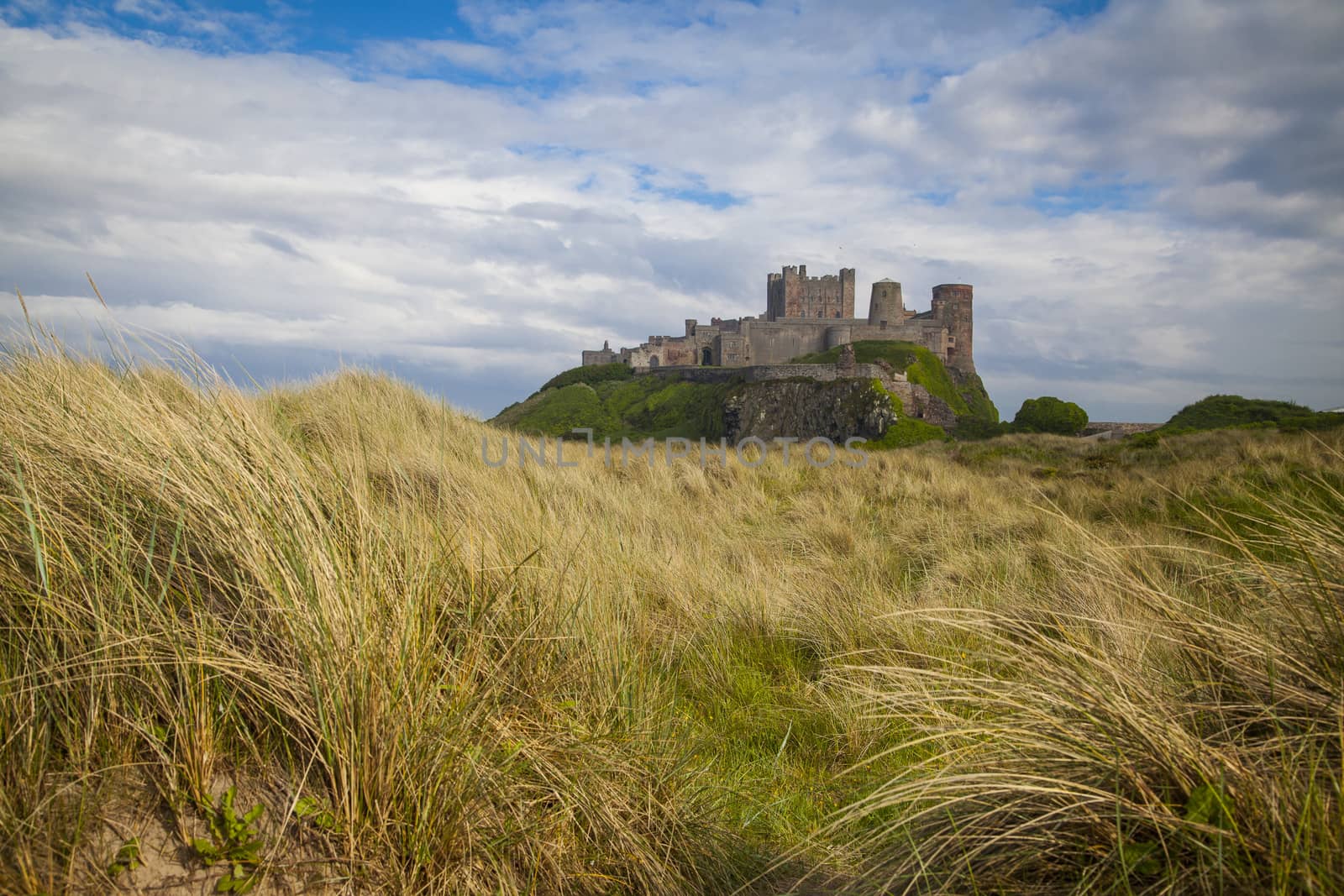 Bamburgh Castle and beach in Northumberland