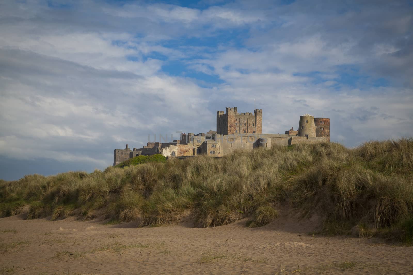 Bamburgh Castle and beach in Northumberland