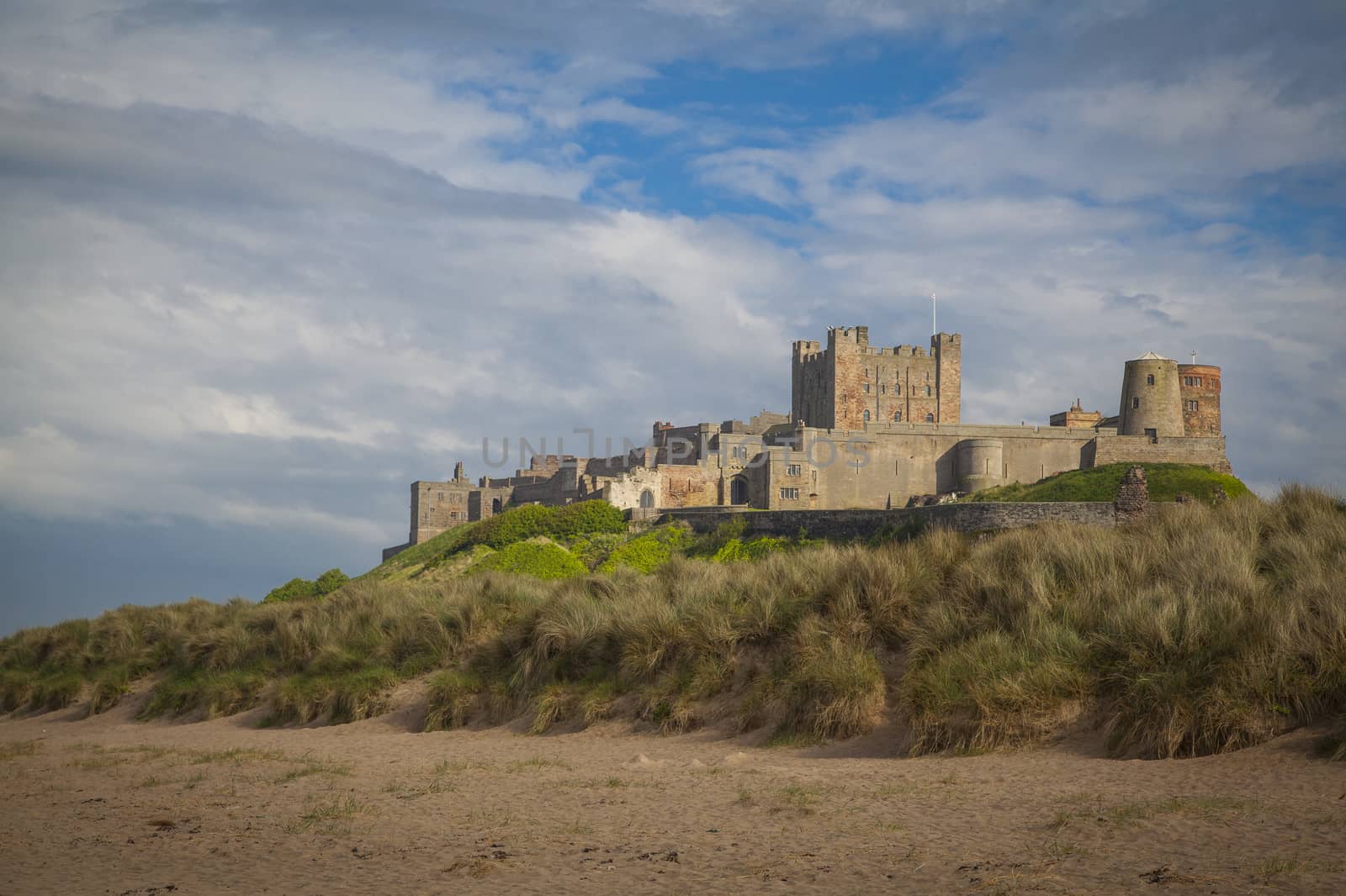 Bamburgh Castle and beach in Northumberland