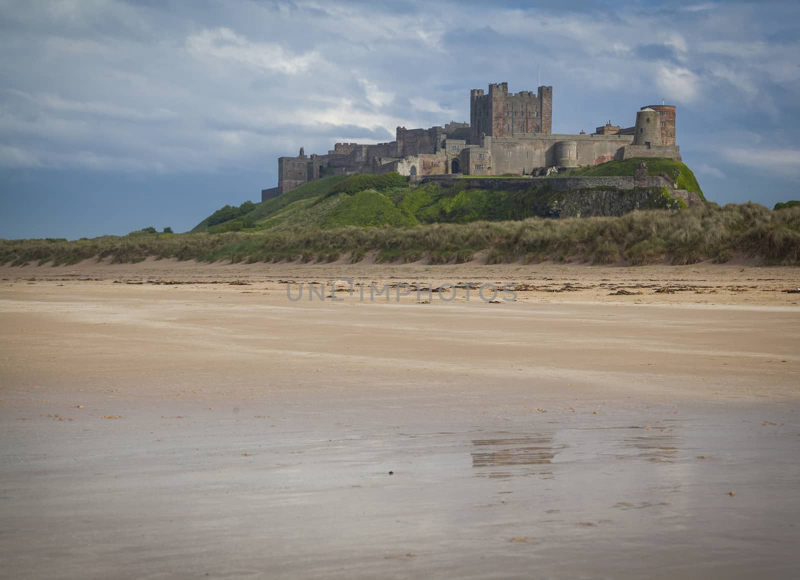 Bamburgh Castle and beach in Northumberland