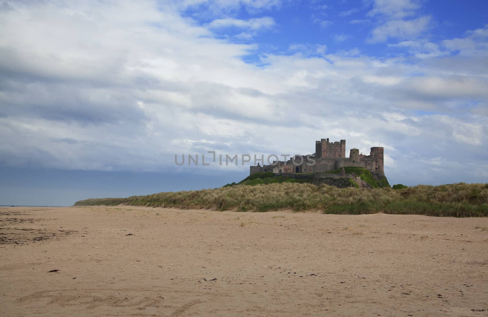 Bamburgh Castle and beach in Northumberland