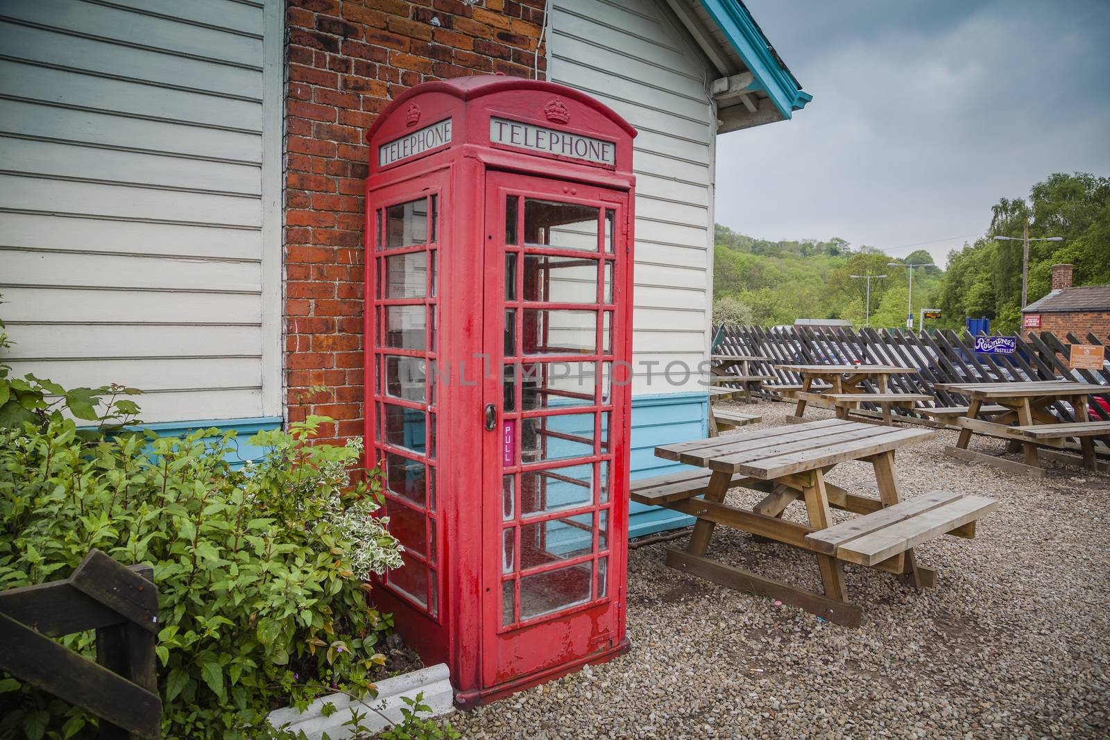 Traditional English red telephone box