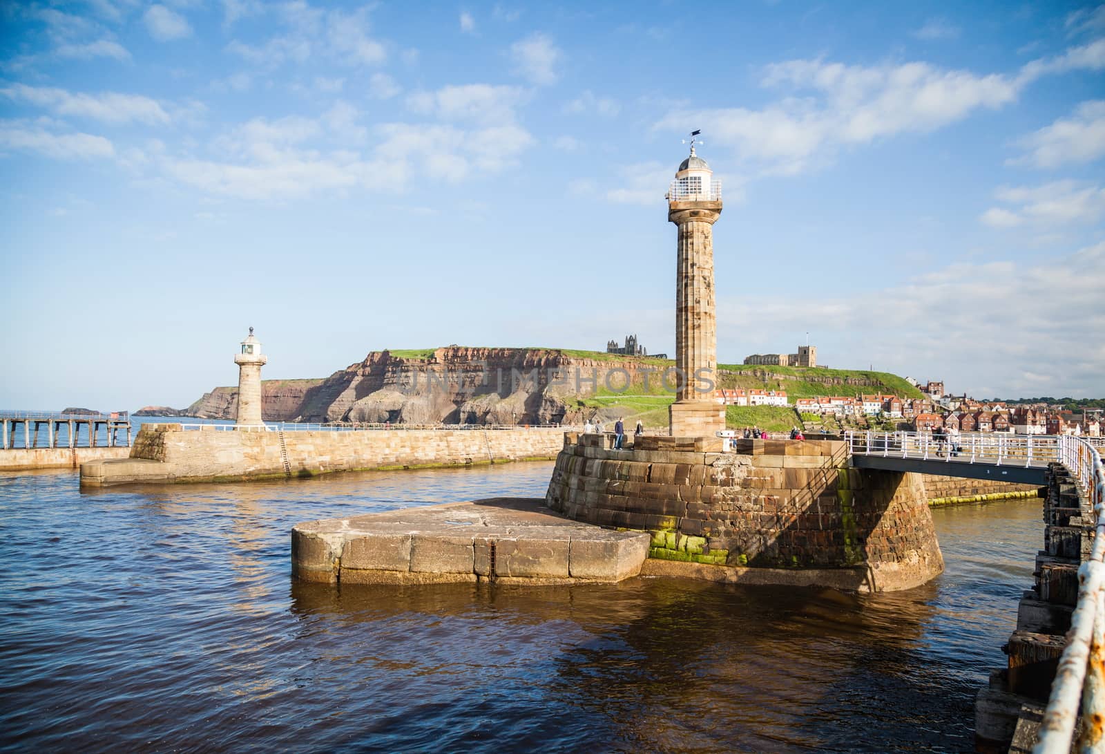 The harbour and lighthouses of Whitby