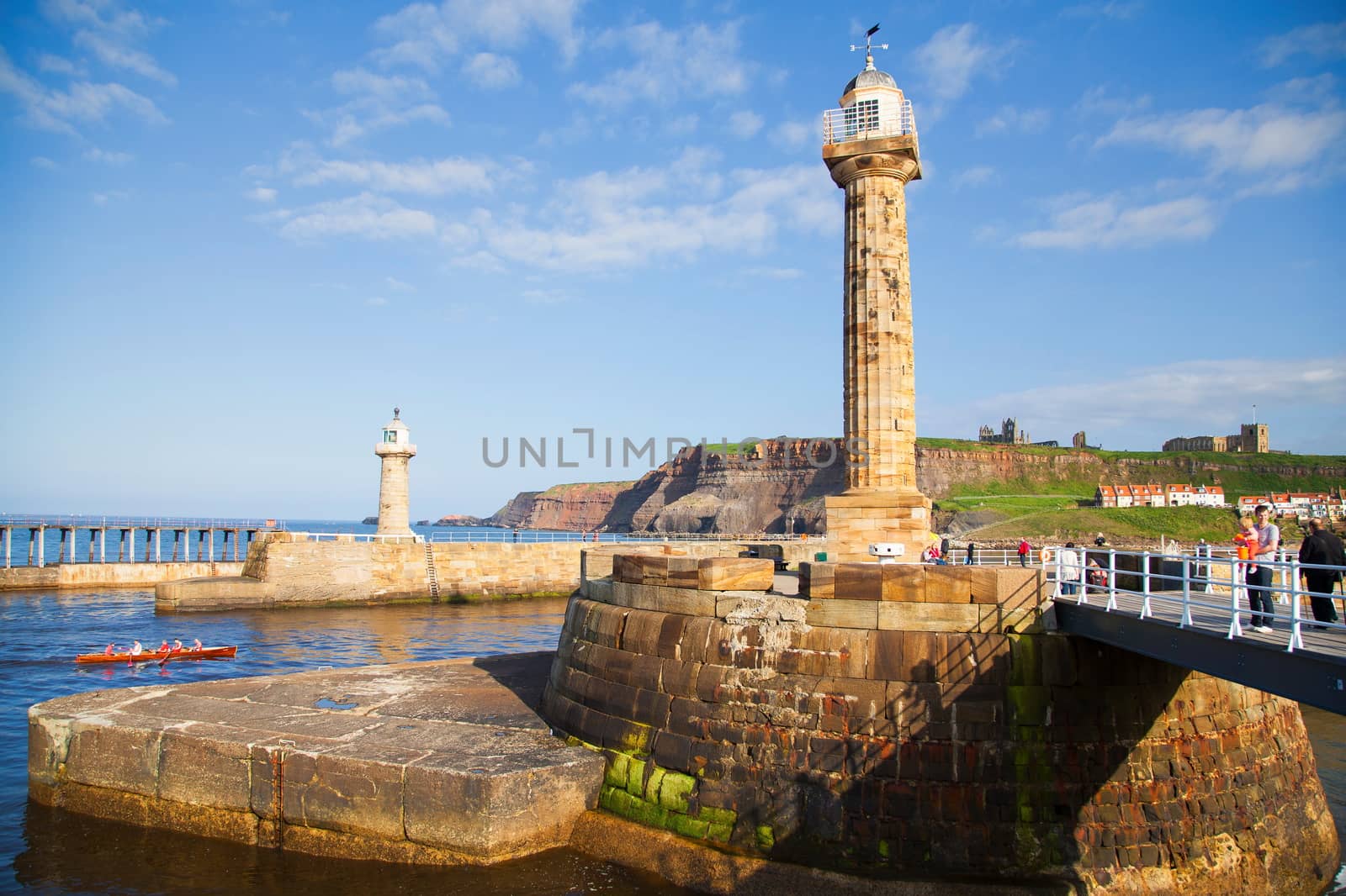 The harbour and lighthouses of Whitby