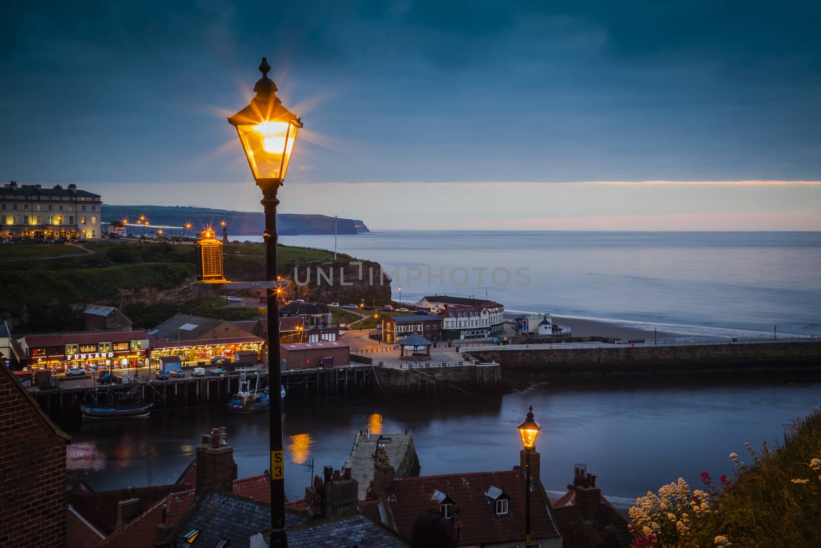 The harbour and lighthouses of Whitby