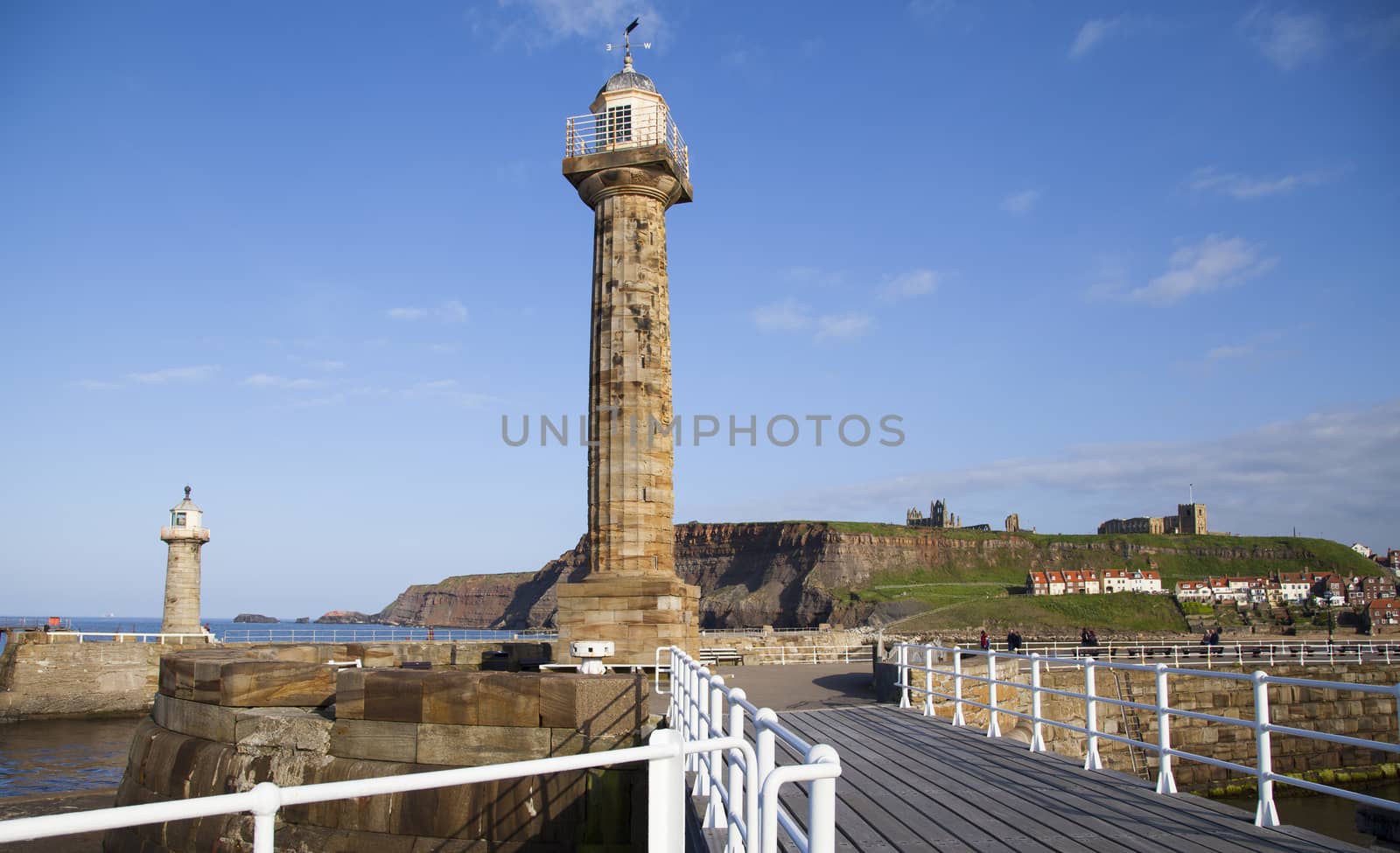 The harbour and lighthouses of Whitby