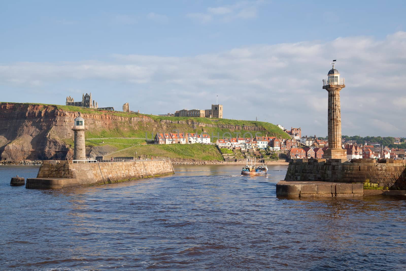 The harbour and lighthouses of Whitby