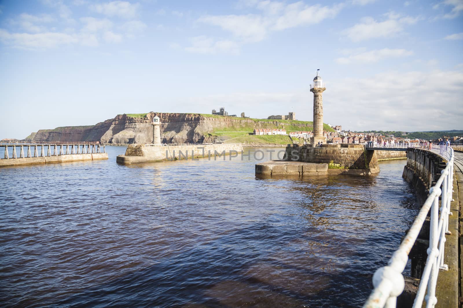 The harbour and lighthouses of Whitby