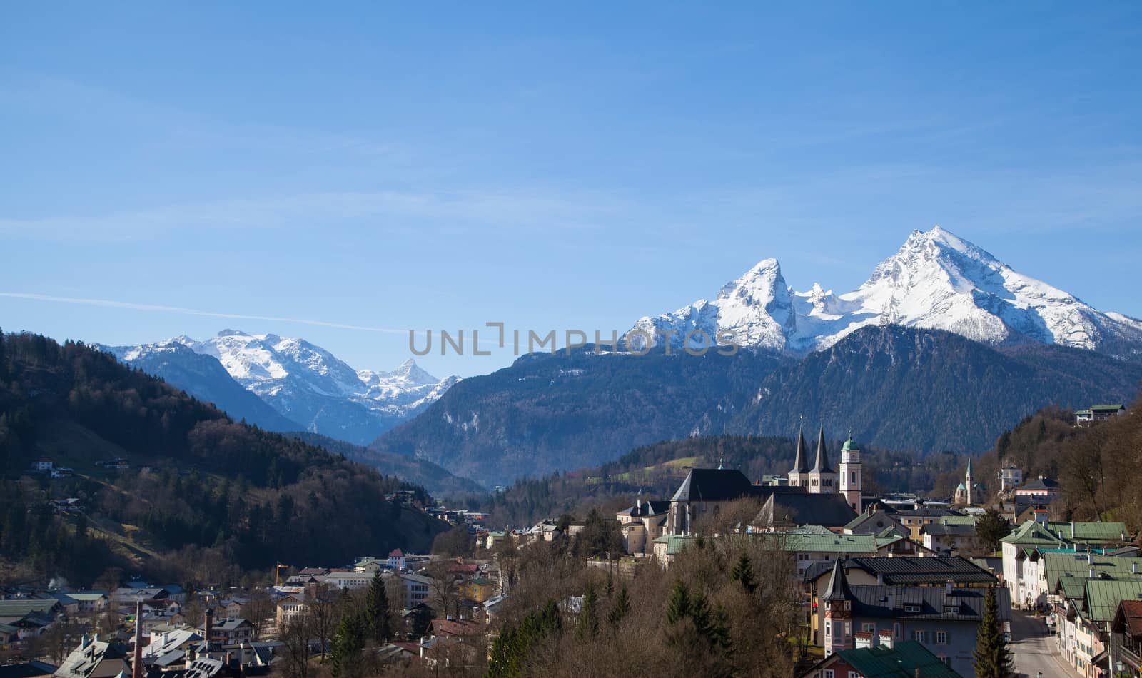 View over Berchtesgaden with the Watzmann Group in background