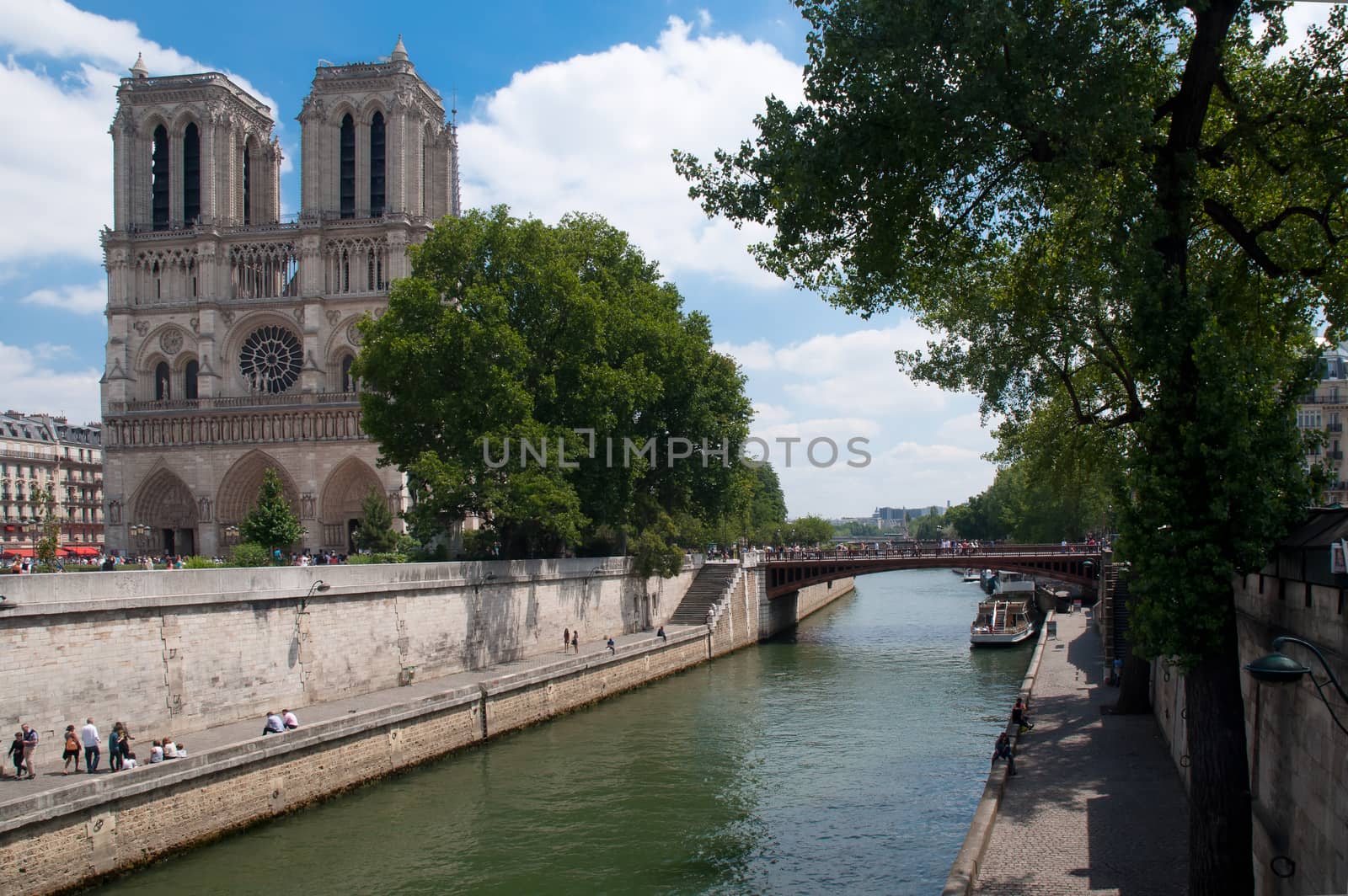 Notre Dame Cathedral at dusk in Paris, France