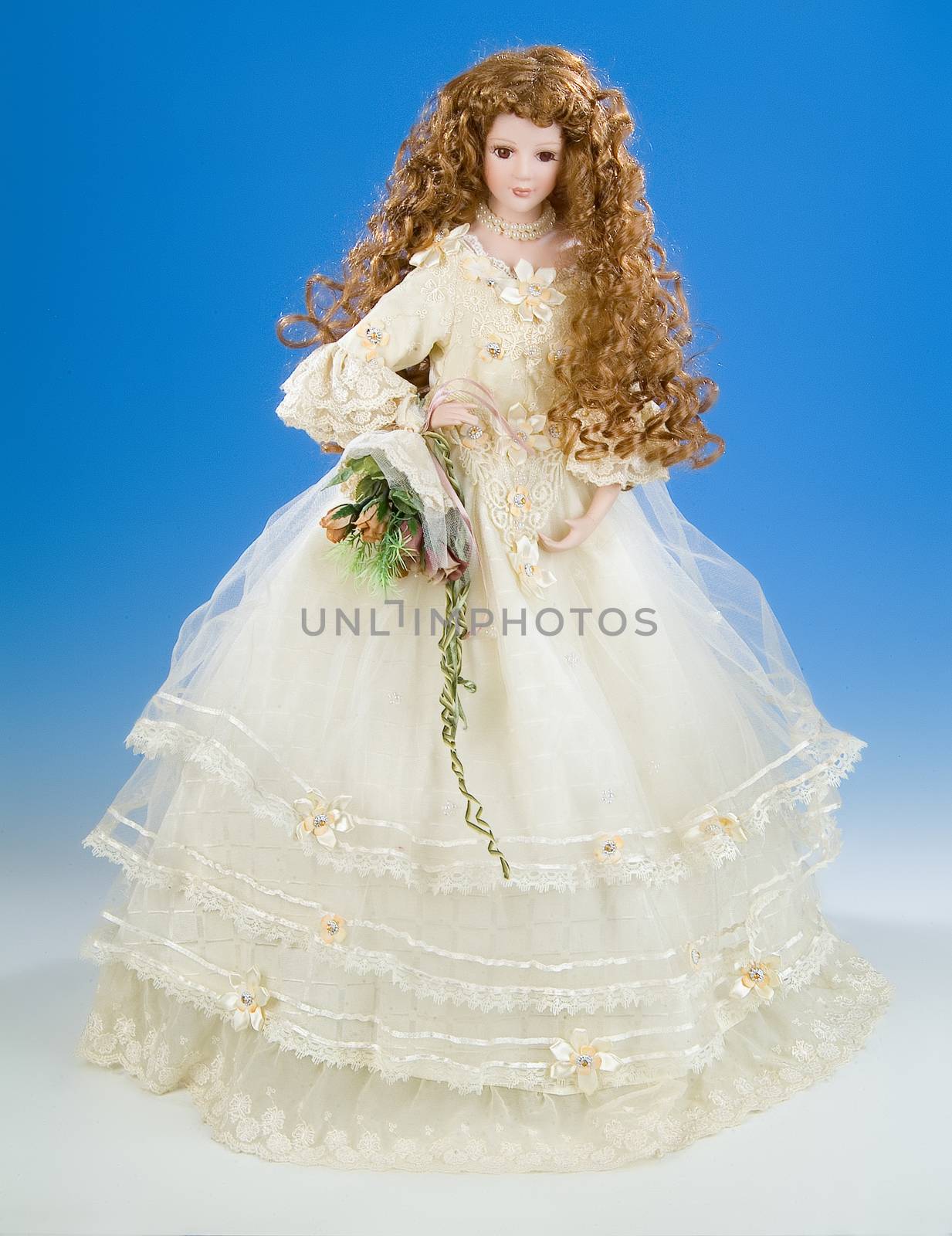 The big doll on a blue and white background