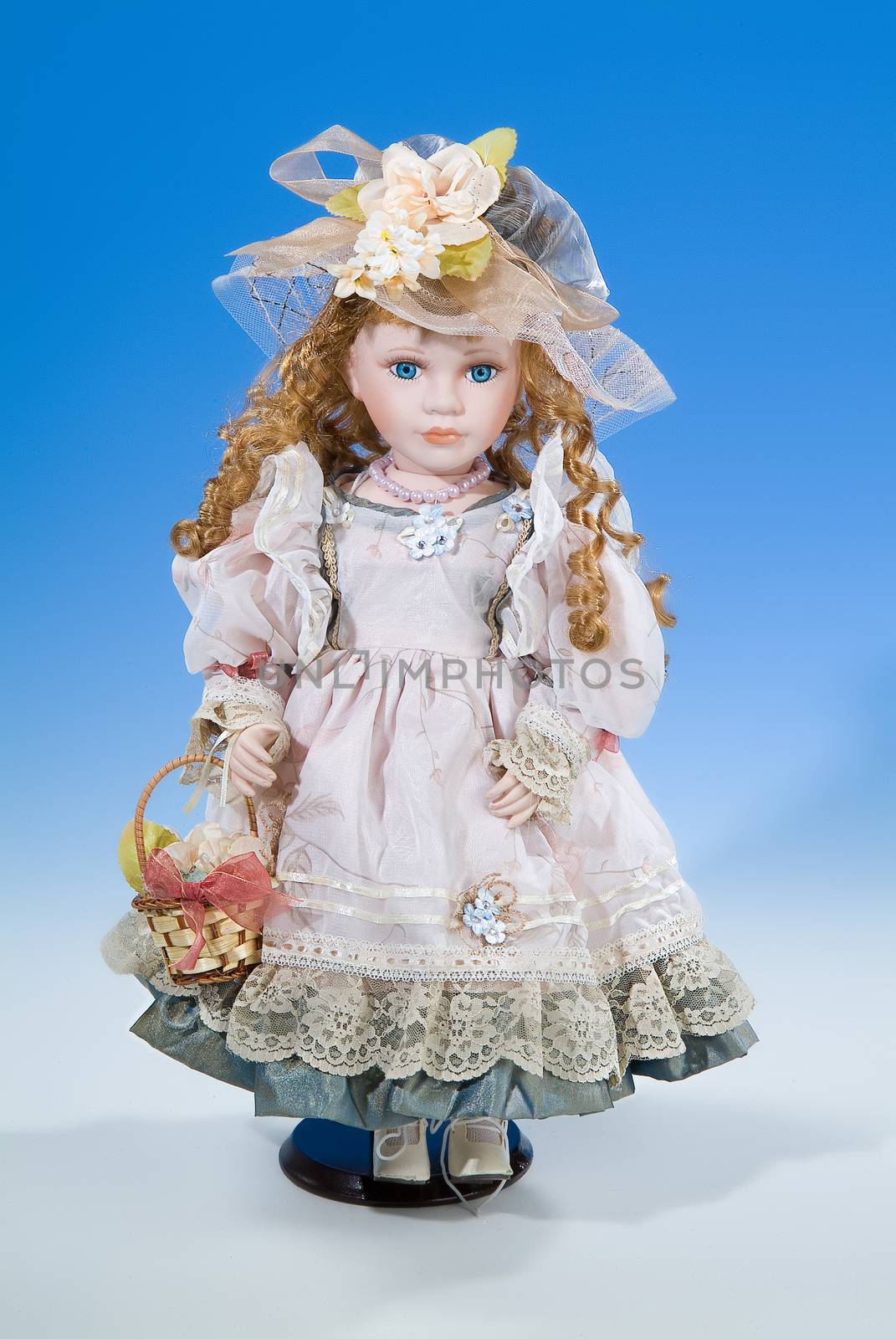 The big doll on a blue and white background