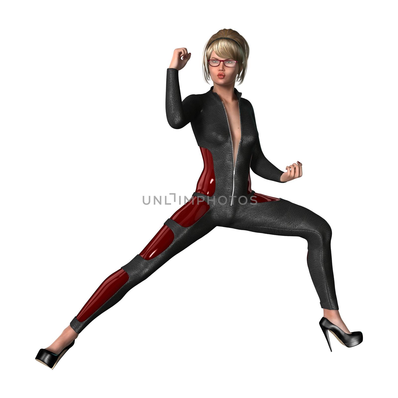 3D digital render of a beautiful female super hero isolated on white background