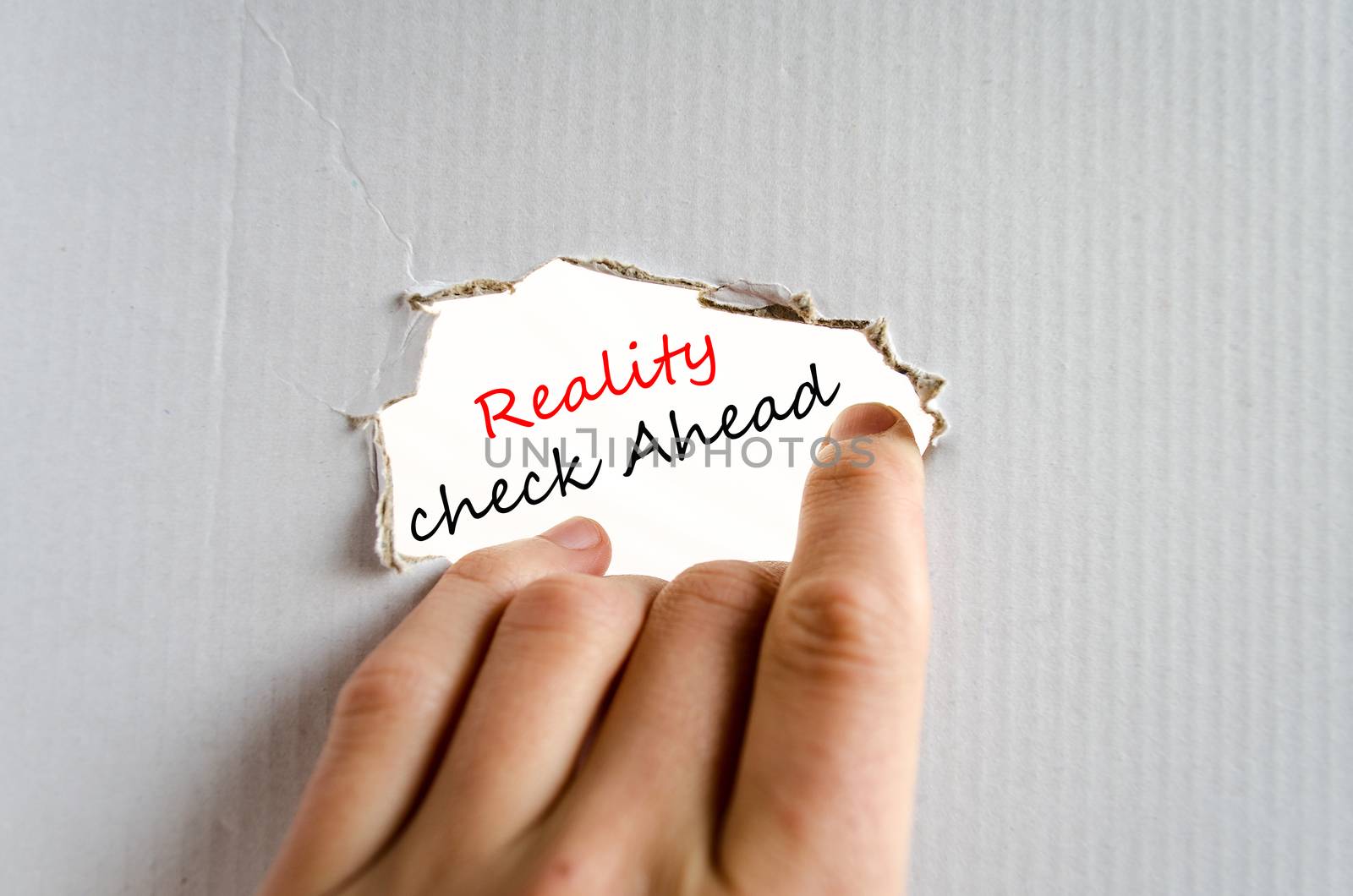 Reality check ahead text concept isolated over white background