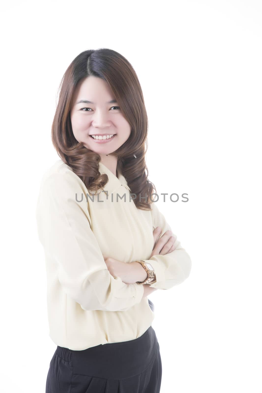 Asian woman smile in business office concept, isolated on white background