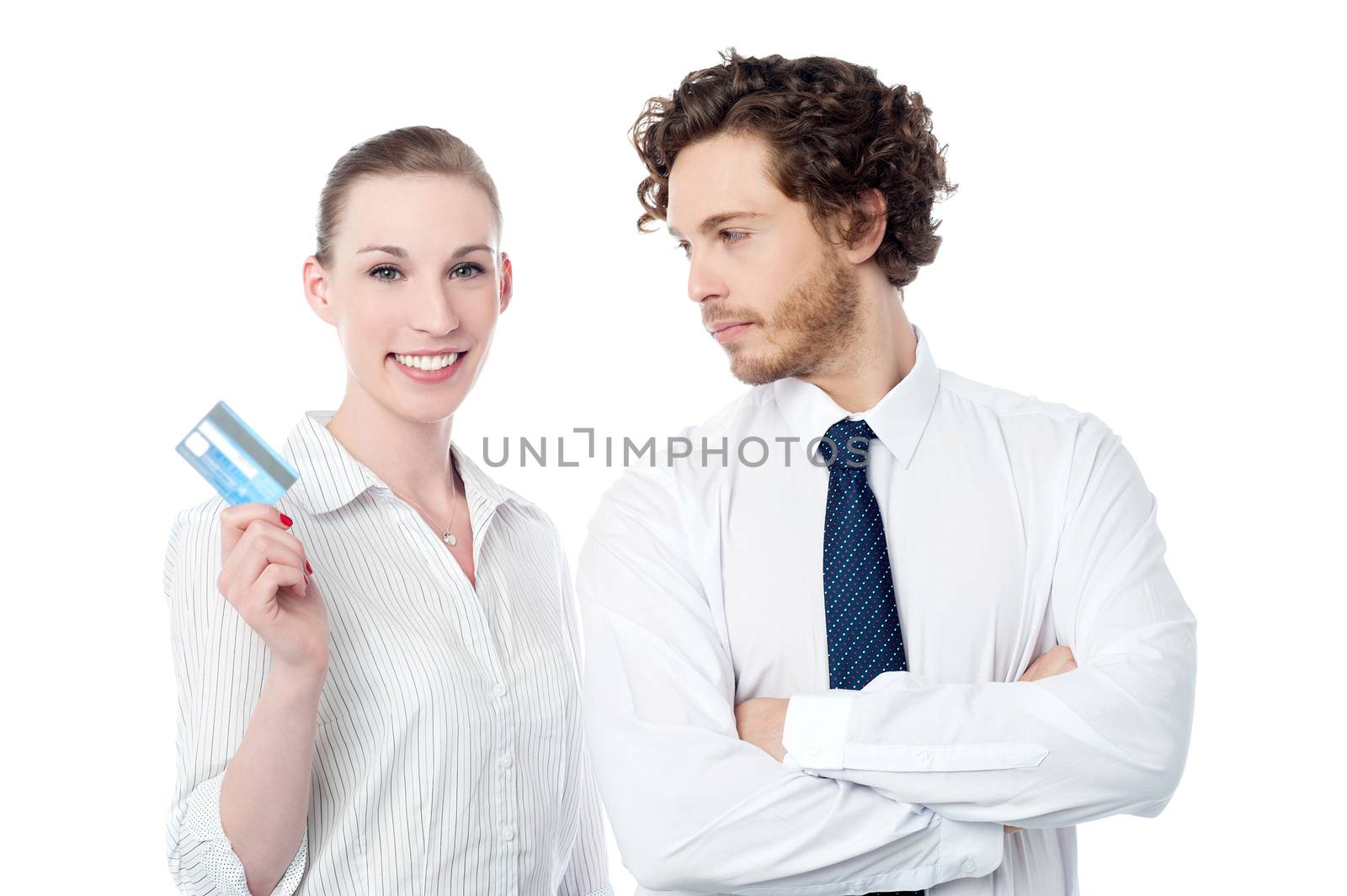 Young executives posing over white by stockyimages