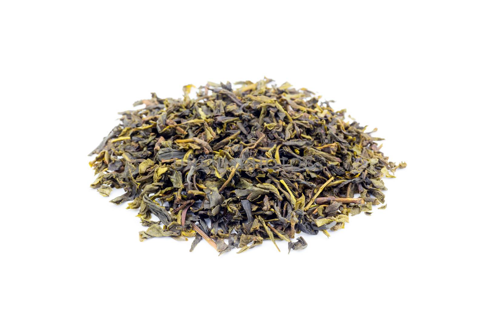 Heap of Loose green tea Earl Grey on white by BenSchonewille