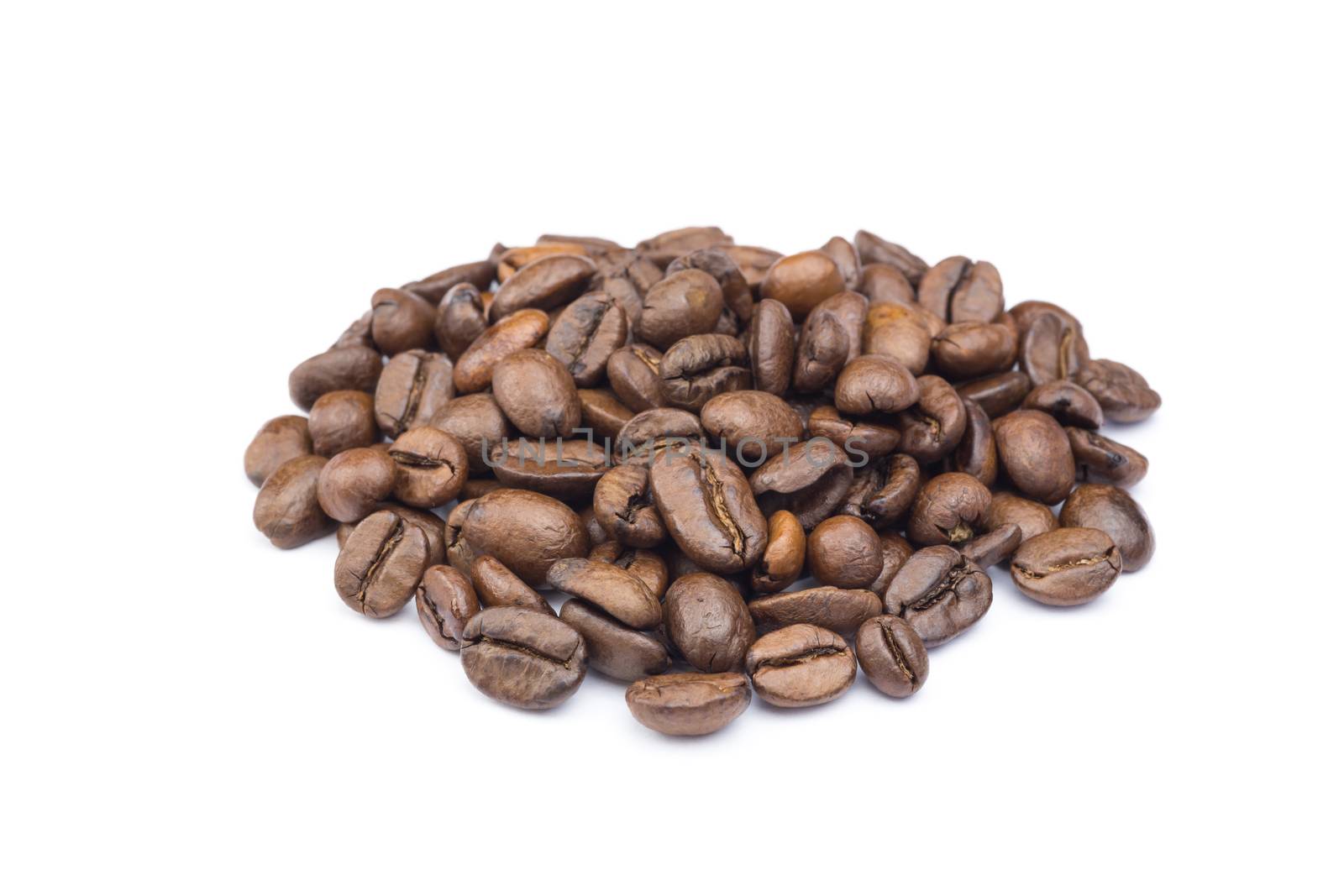 Heap of whole coffee beans on white by BenSchonewille