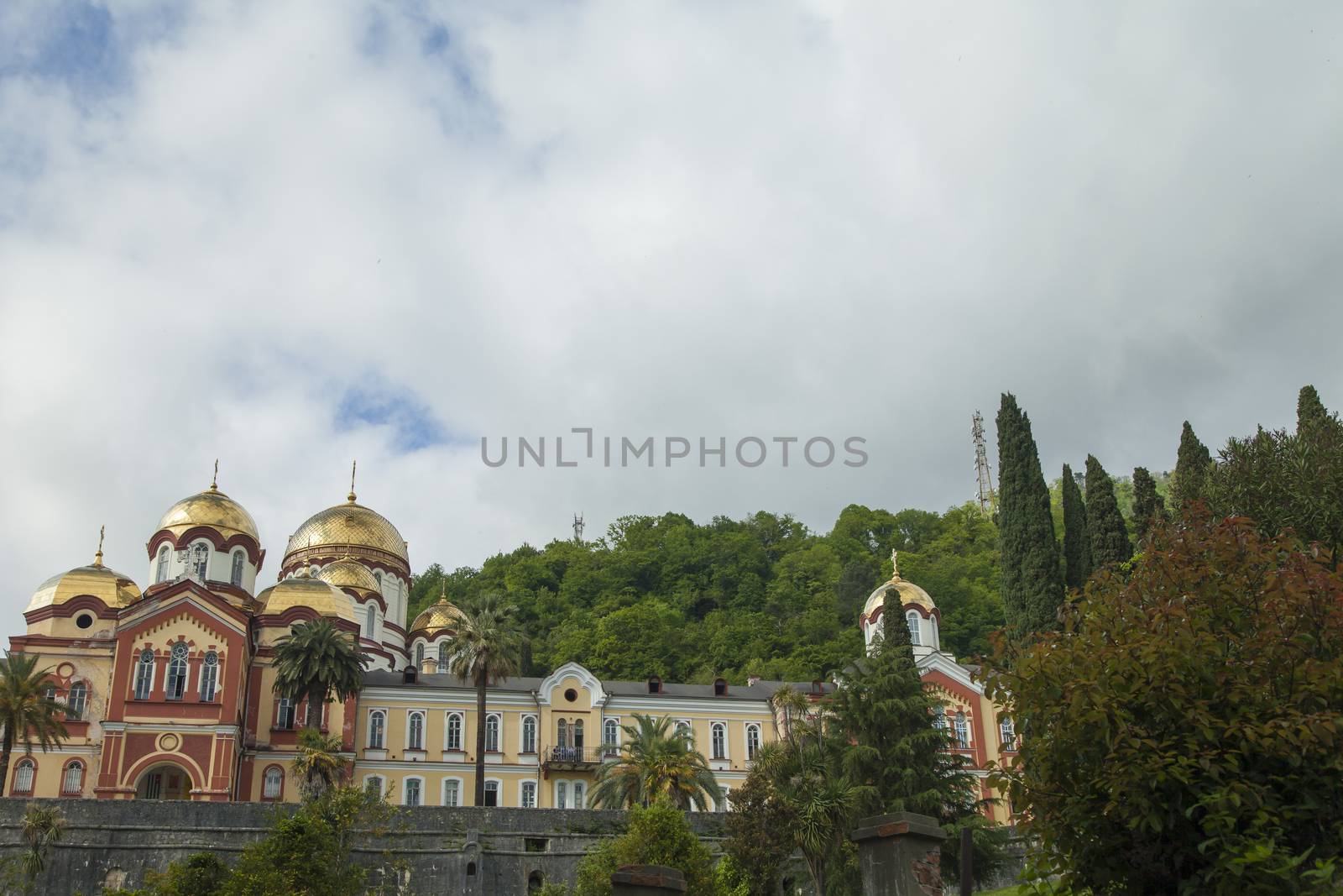 The orthodox church sparkles on the sun the gold domes