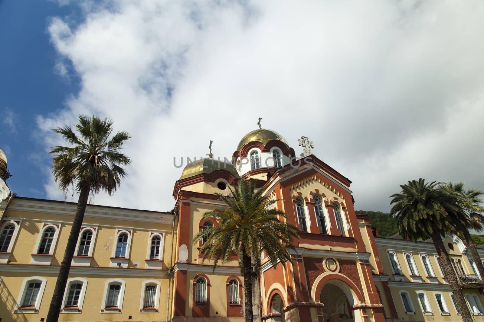 The orthodox church sparkles on the sun the gold domes