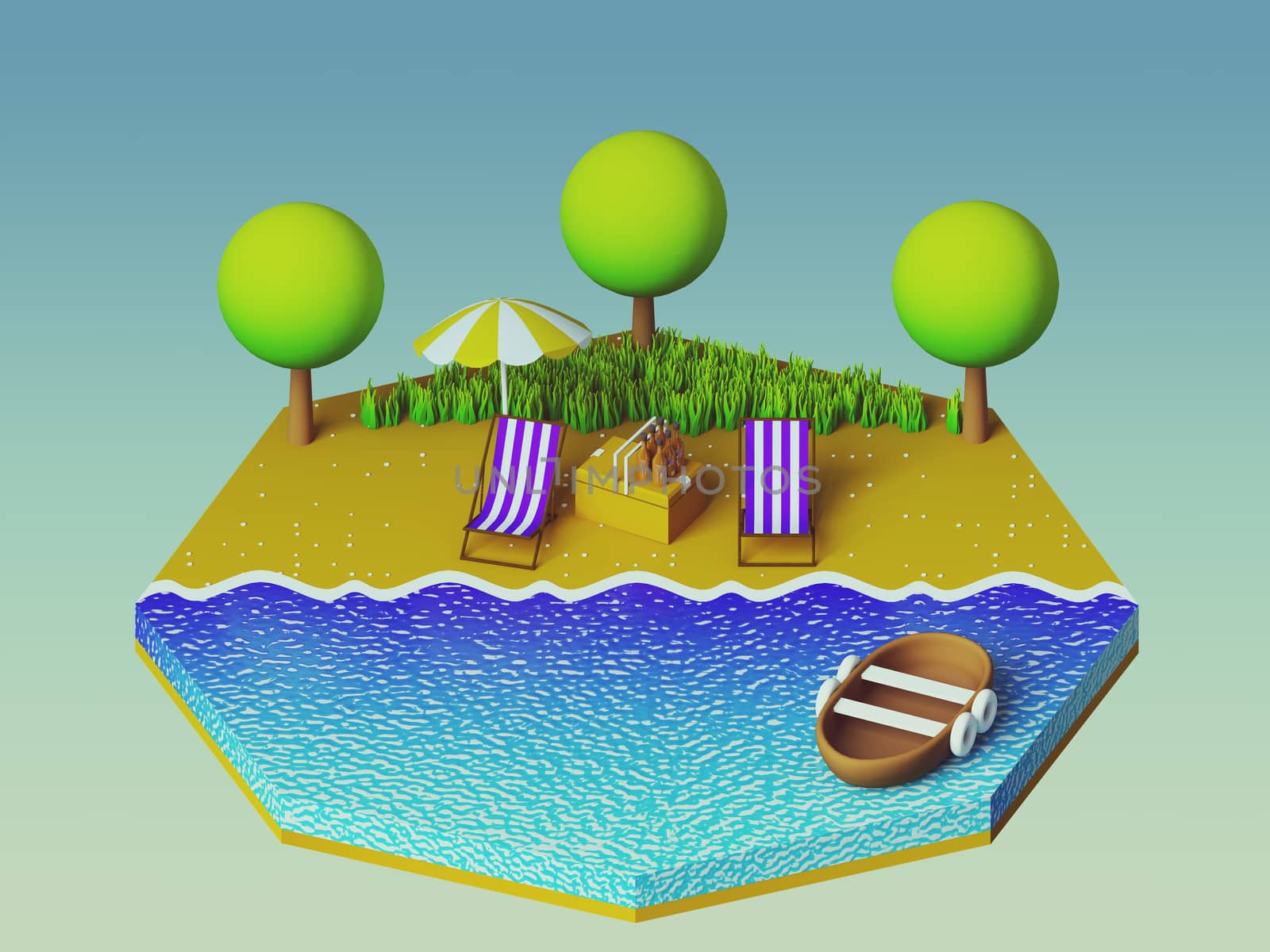 Isometric camping on the beach