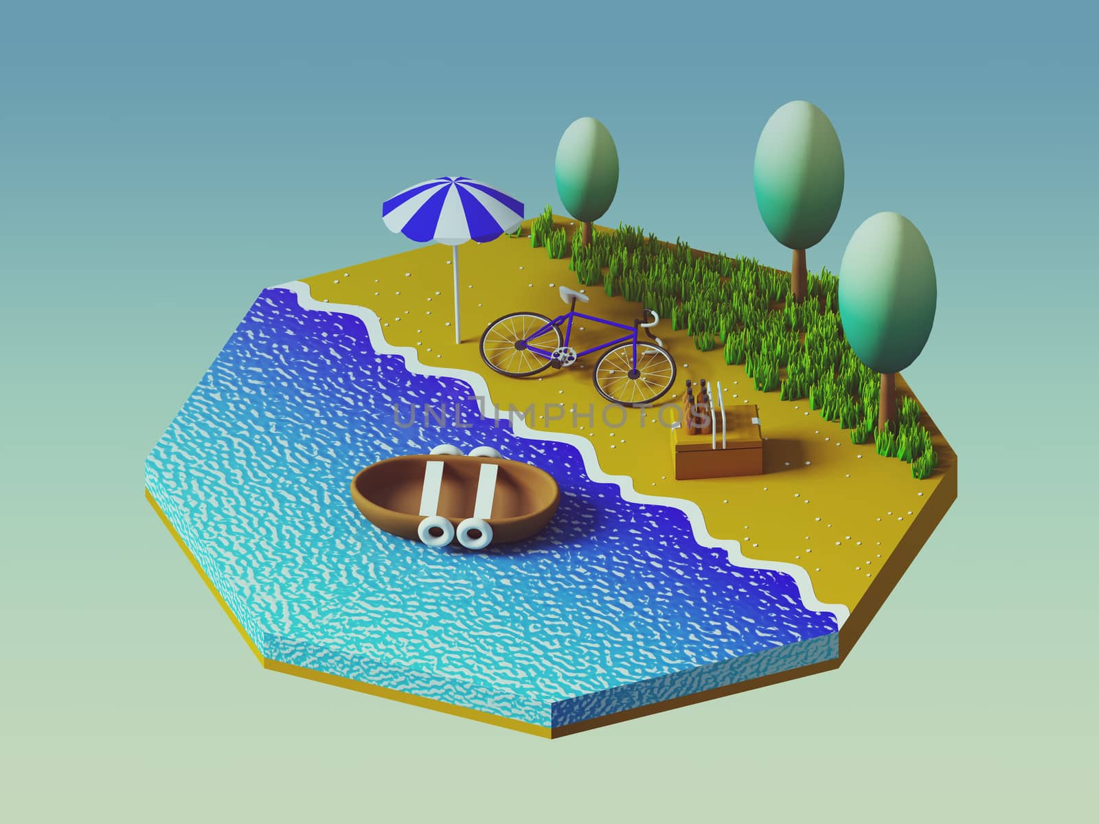 Isometric camping on the beach