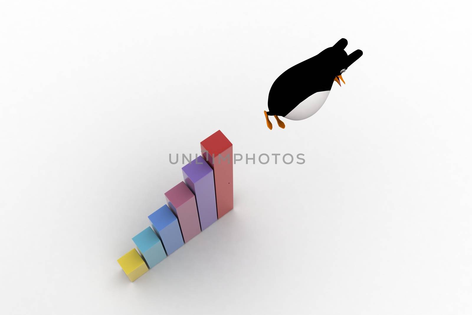 3d pengiun jumping from bar graph concept by touchmenithin@gmail.com