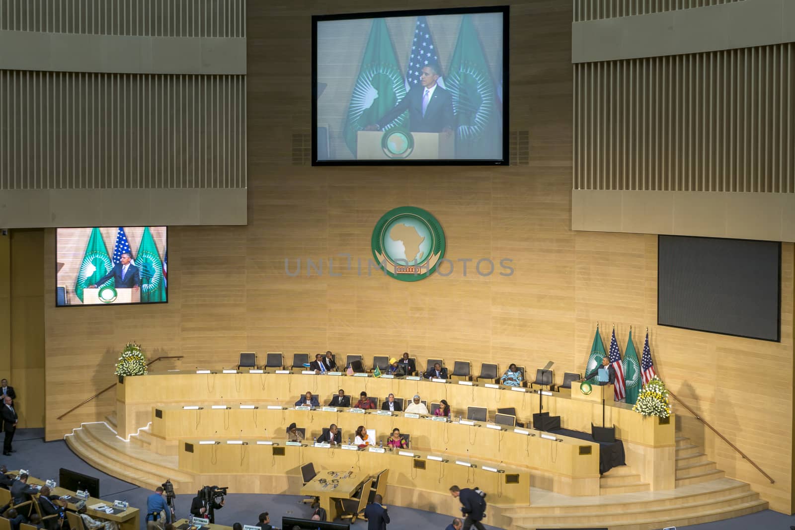 Addis Ababa - July 28: President Obama delivers a keynote speech to the African continent and its leaders, on July 28, 2015, at the Nelson Mandela Hall of the AU Conference Centre in Addis Ababa, Ethiopia.