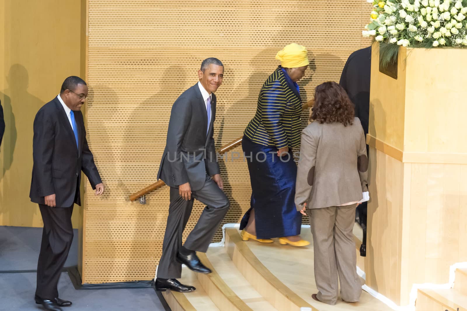 Addis Ababa - July 28: President Obama enters the Nelson Mandela Hall of the AU Conference Centre, to deliver a keynote speech to the African continent and its leaders, on July 28, 2015, at the in Addis Ababa, Ethiopia.