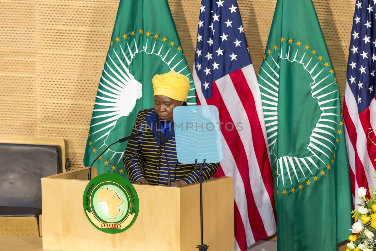 Addis Ababa - July 28: H.E. Dr. Dlamini Zuma, Chairperson of the AUC, delivers a keynote speech at the Nelson Mandela Hall of the AU Conference Centre, on July 28, 2015, in Addis Ababa, Ethiopia.