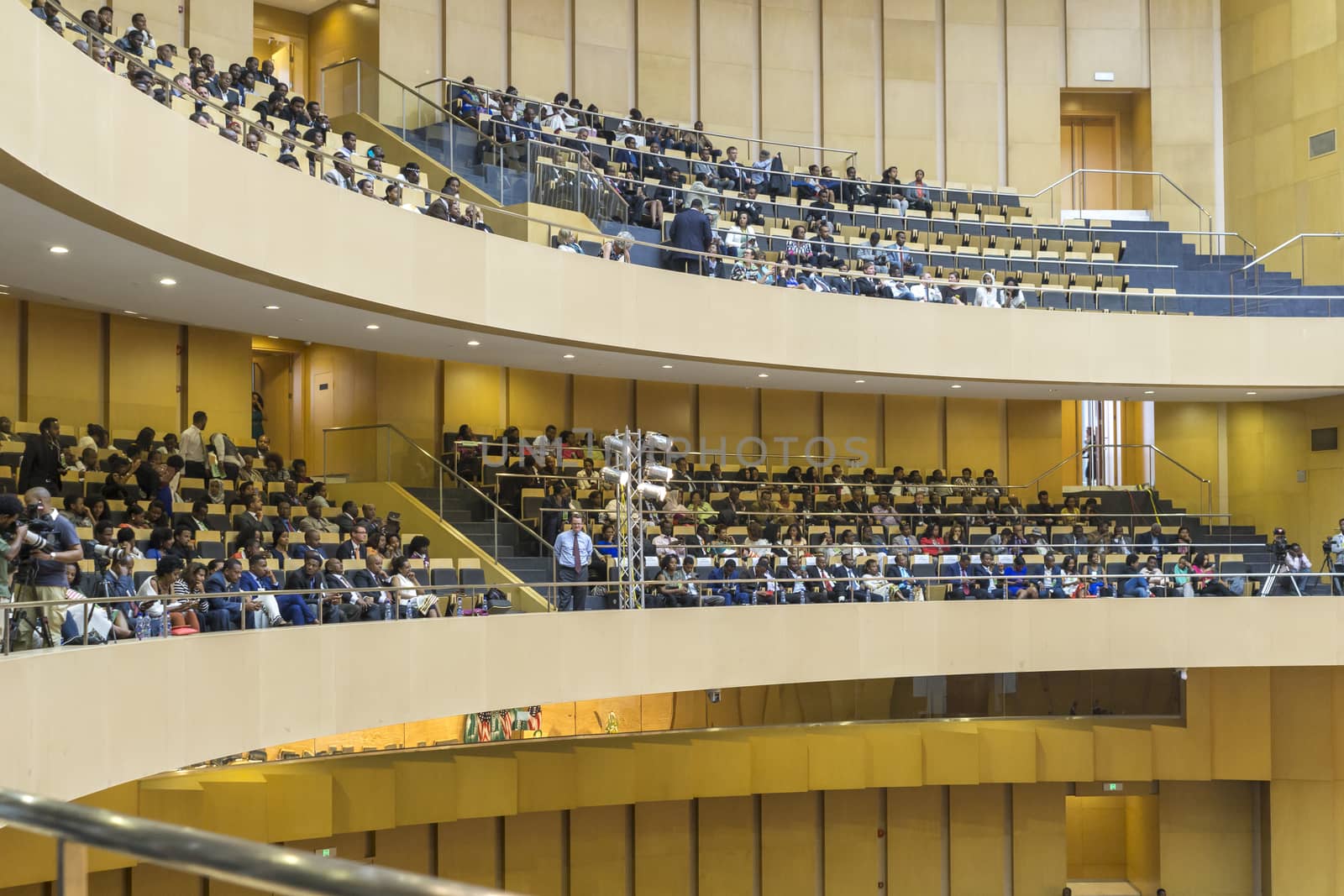 Addis Ababa - July 28: Nelson Mandela Hall of the AU Conference Centre was filled with a large crowd awaiting the arrival of President Obama on July 28, 2015, in Addis Ababa, Ethiopia.