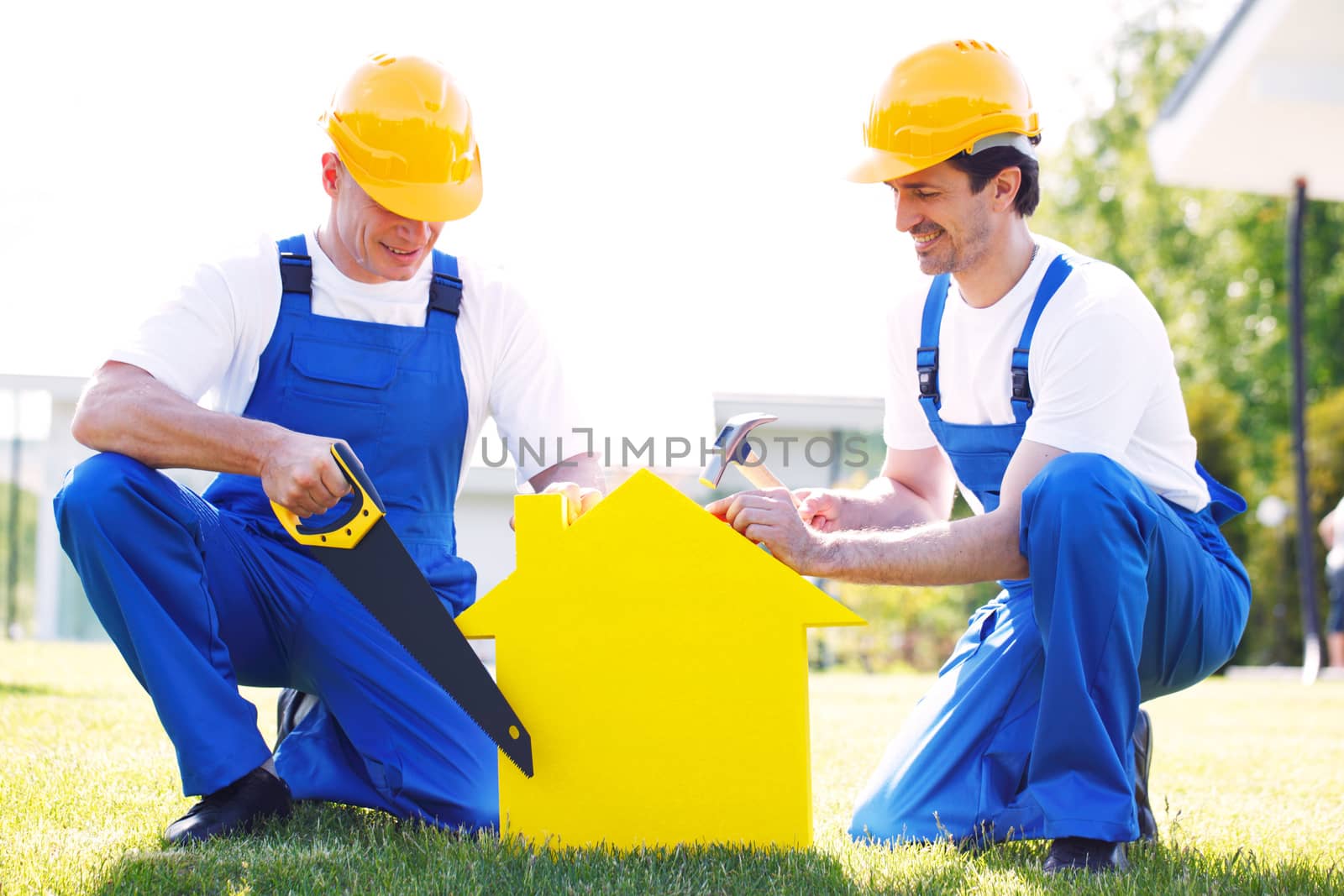 two workmen and house symbol by ALotOfPeople