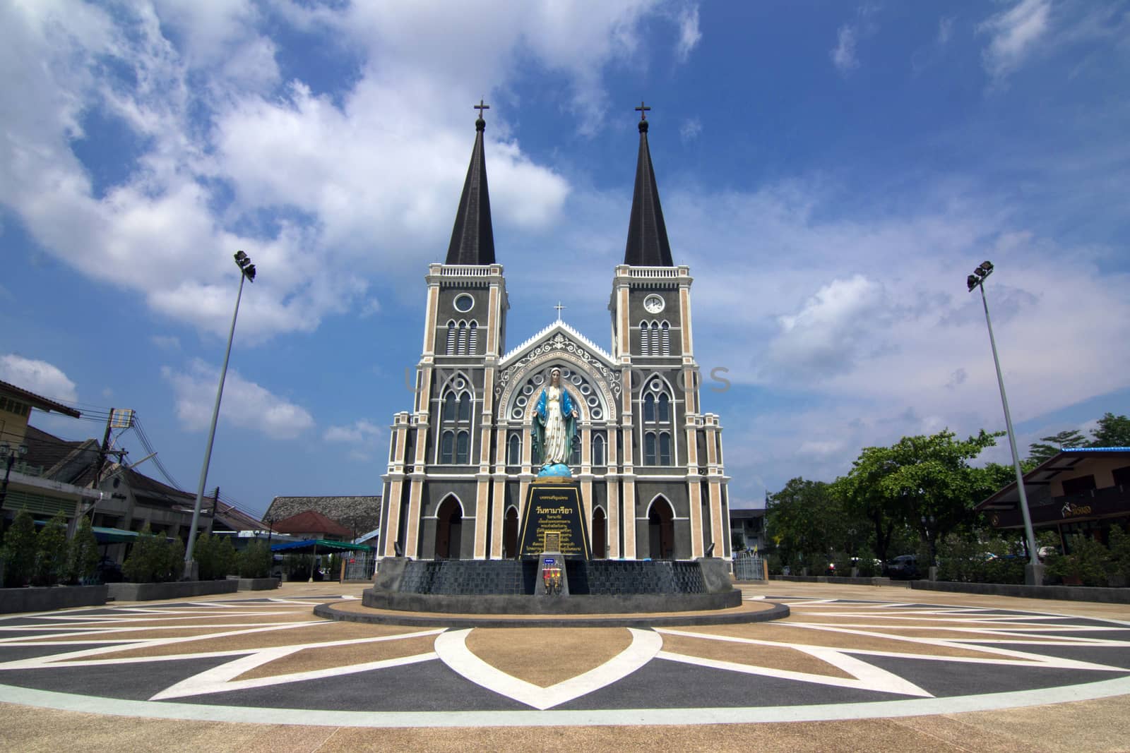 Church with blue sky at Chanthaburi in Thailand