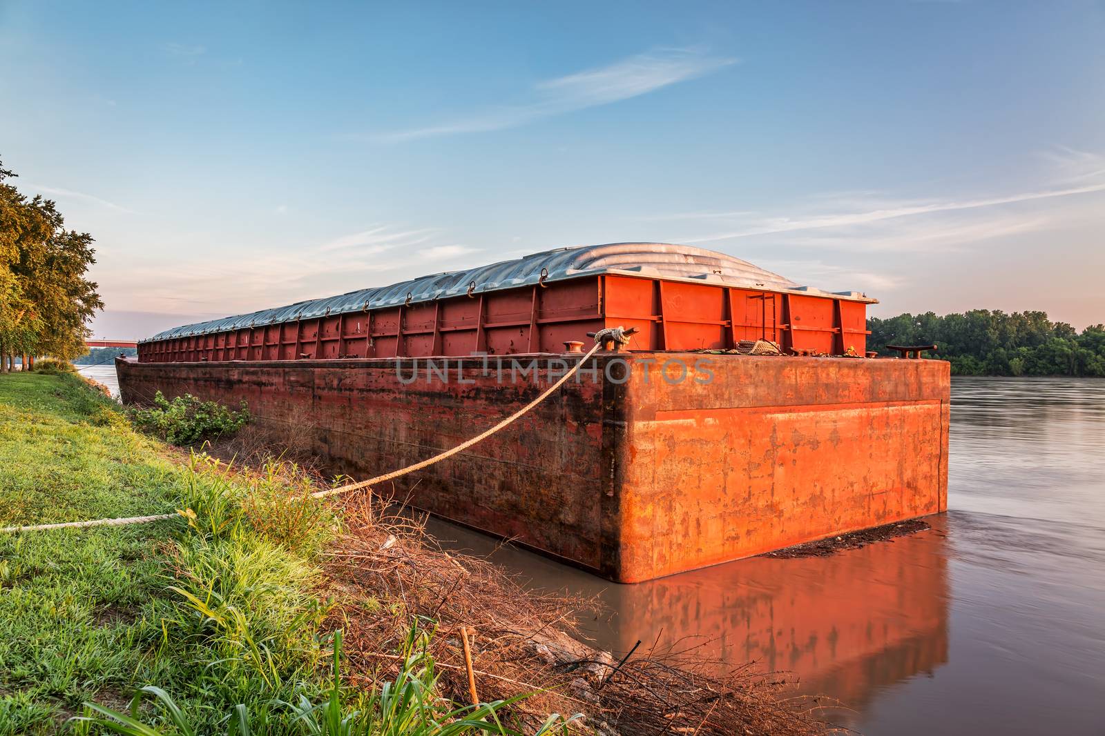 barge on Missouri River by PixelsAway