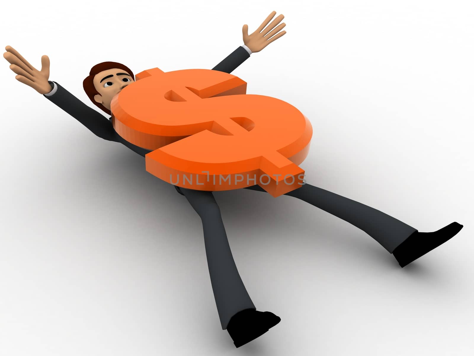 3d man crushed under dollar symbol concept by touchmenithin@gmail.com