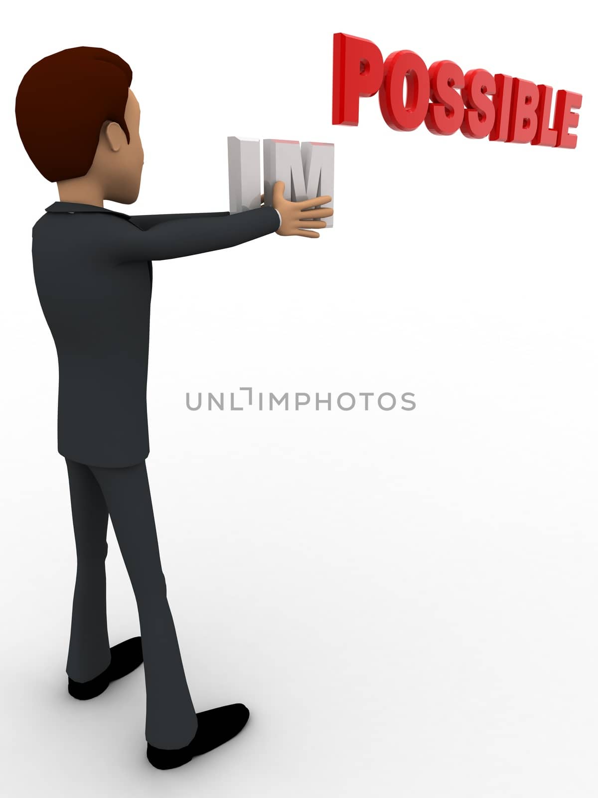 3d man taking im from impossilbe and making it possible concept by touchmenithin@gmail.com