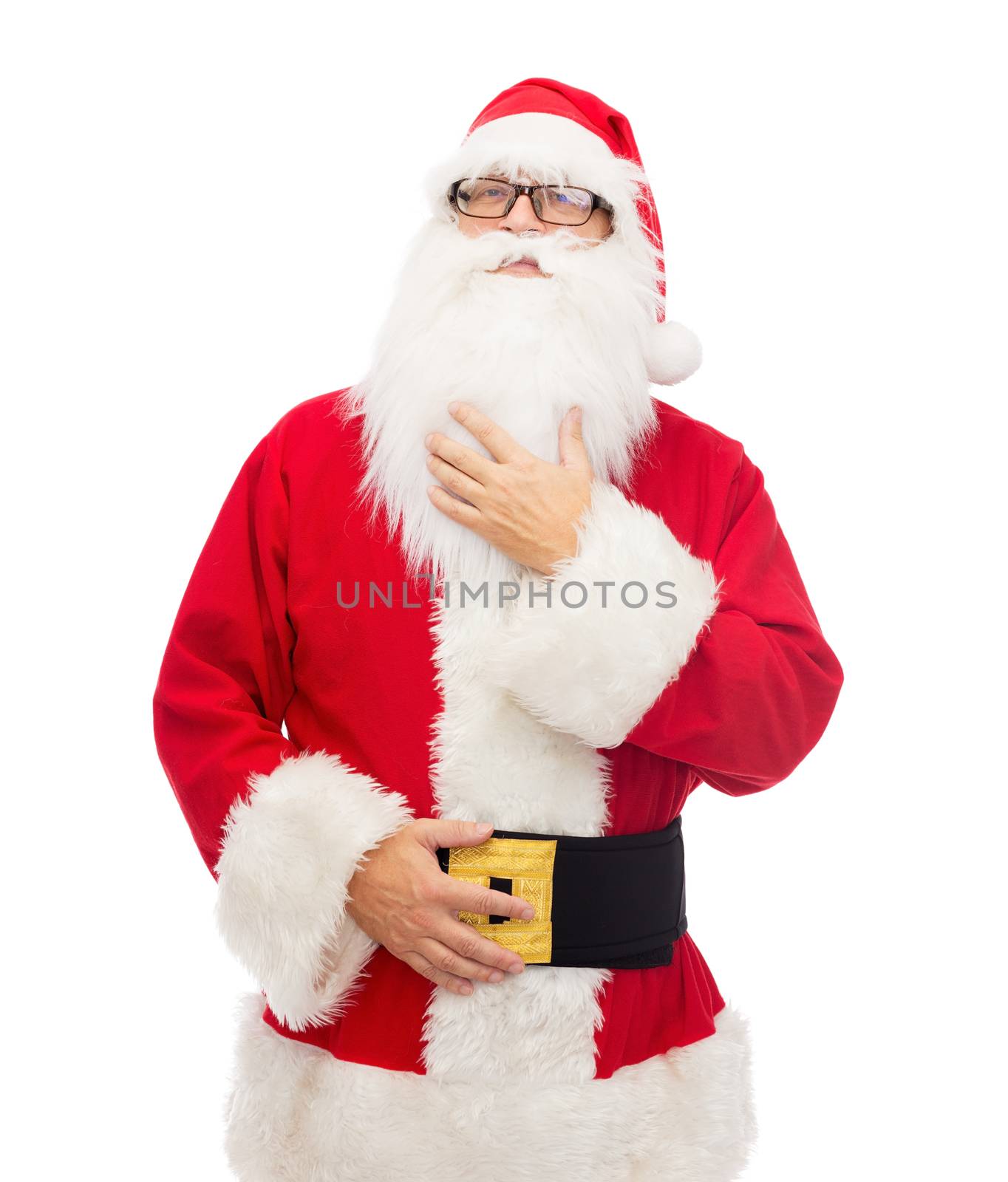 christmas, holidays and people concept - man in costume of santa claus