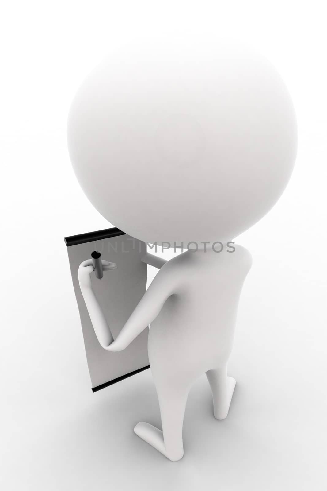 3d man writing on vintage letter / notice concept on white isolated background , top angle view 