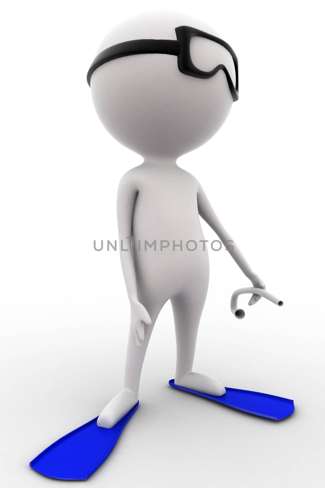 3d swimming man concept on white isolated background , side angle view 