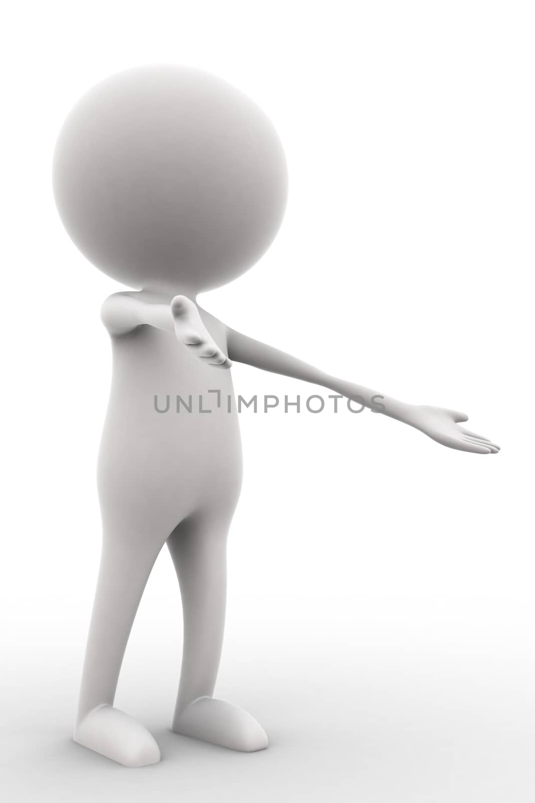 3d person welcoming concept on white isolated background , side angle view 