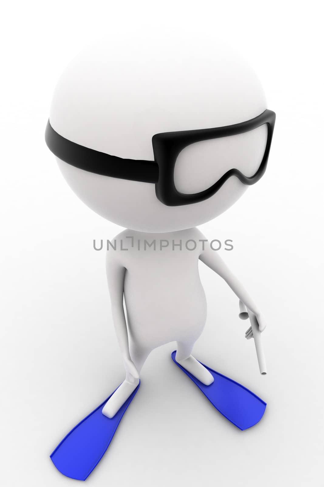 3d swimming man concept on white isolated background , top angle view 