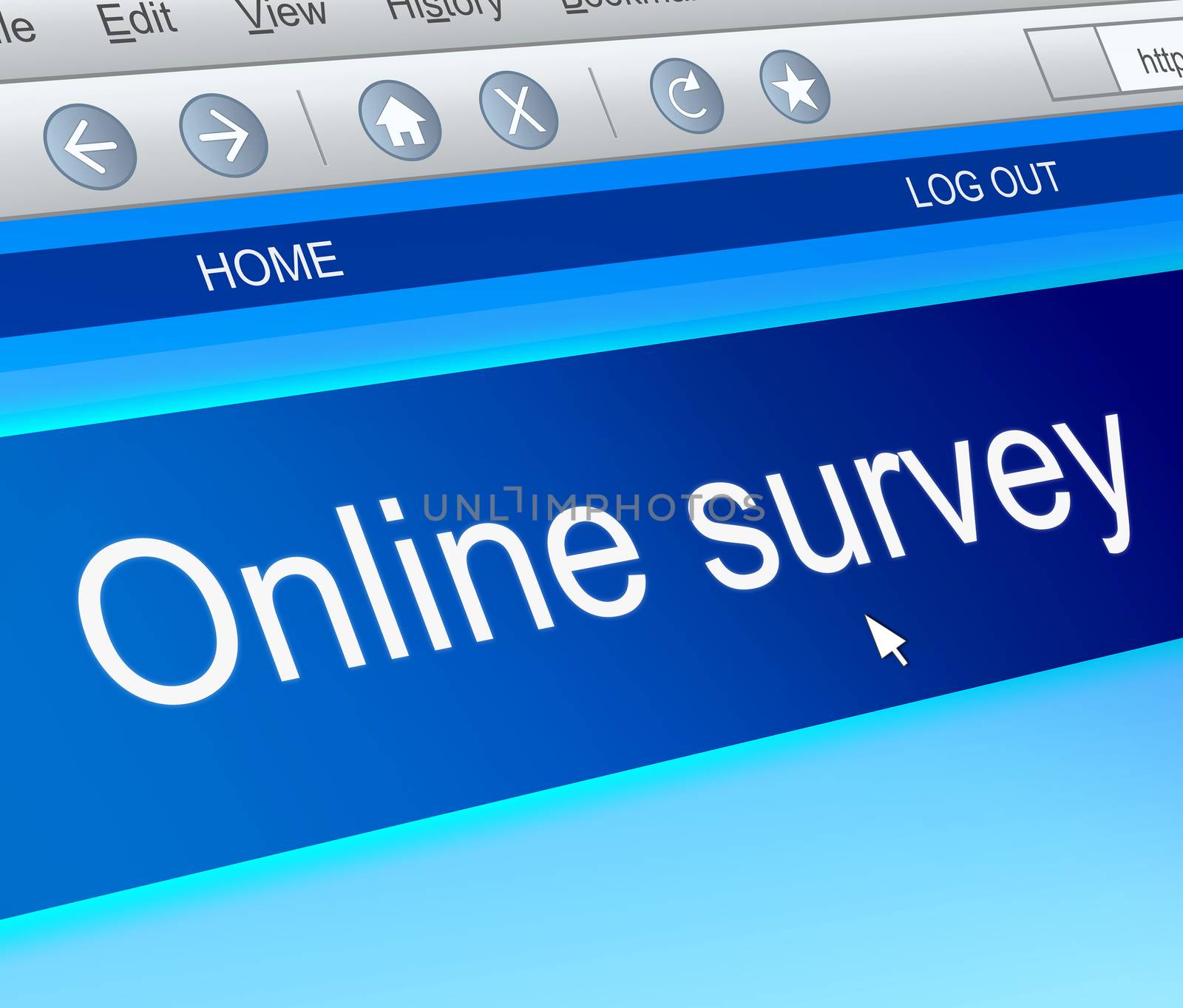 Illustration depicting a computer screen capture with an online survey concept.